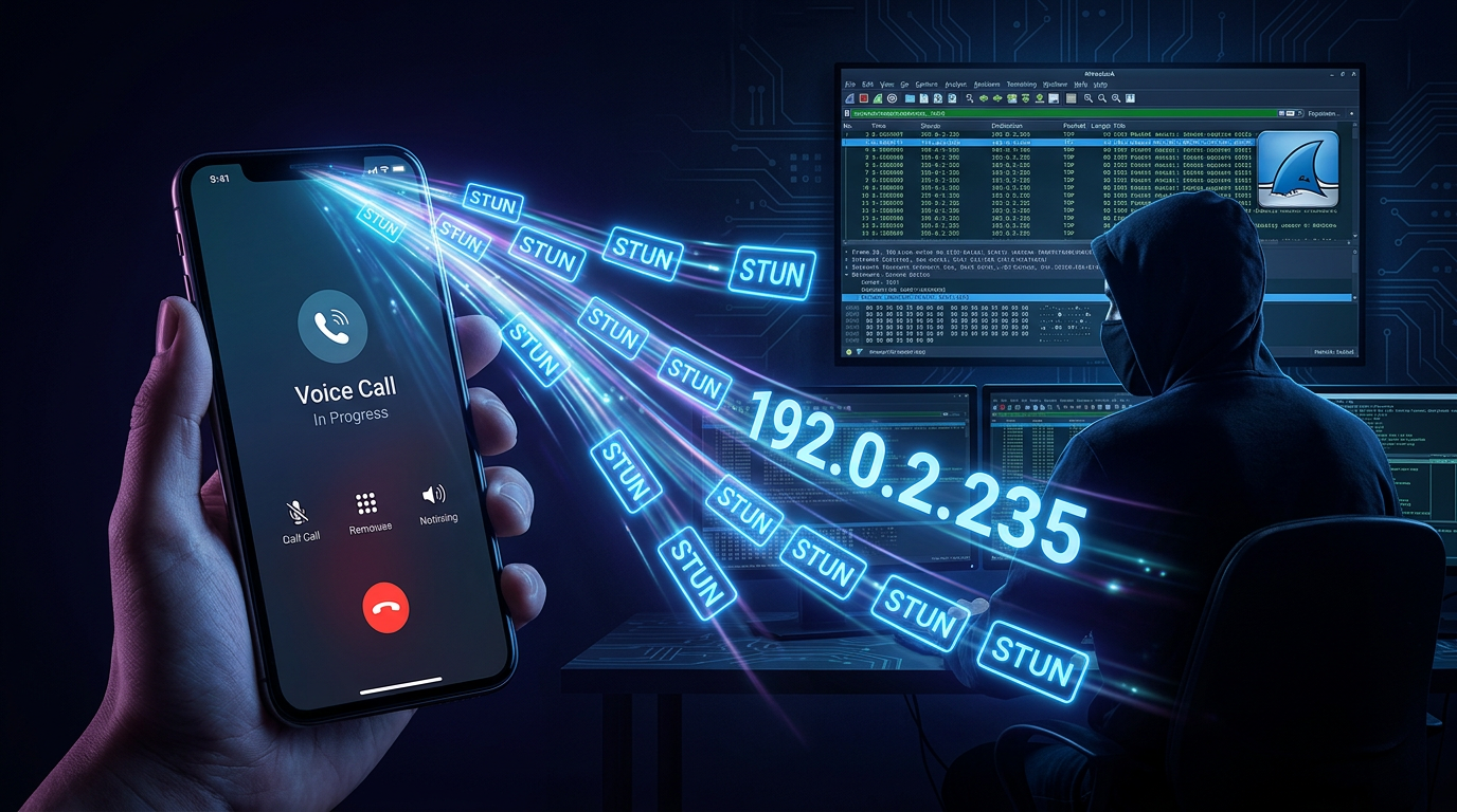 STUN packets leaking IP address from a voice call visualized with network analysis tools